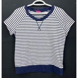 Love Peace Hope Women's Blue White Striped Raglan Short Sleeve T-Shirt Cotton L